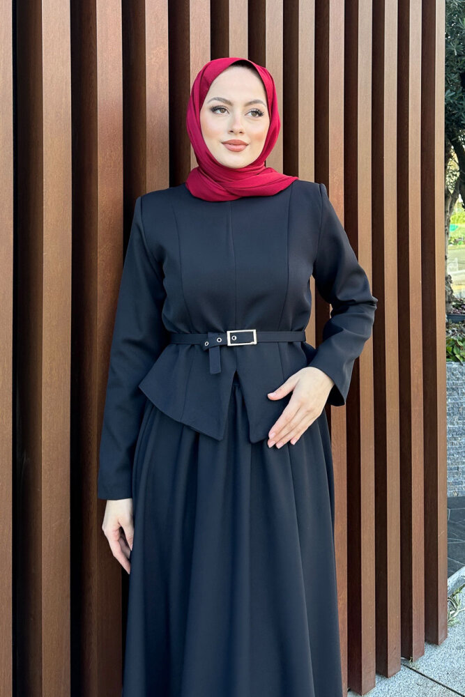 Yırtmaç Detaylı Şık Etek Takım - Siyah - 2