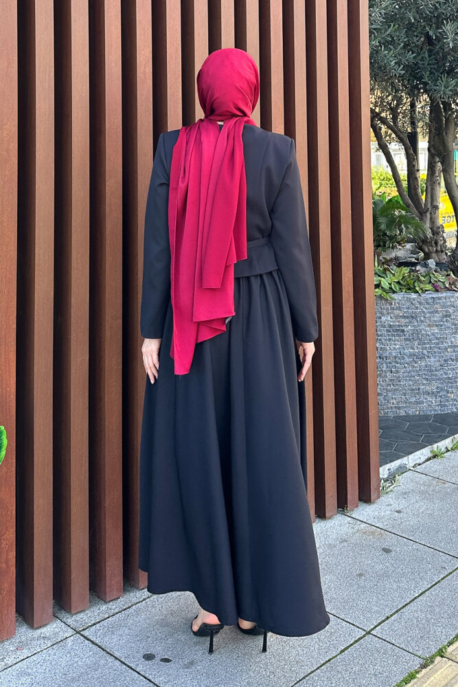 Yırtmaç Detaylı Şık Etek Takım - Siyah - 7