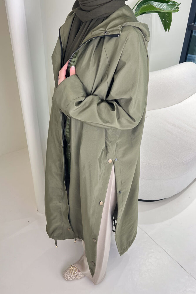 Yujin Yan Çıtçıt Detaylı Kapüşonlu Trençkot - Haki - ALLMİSS (4)