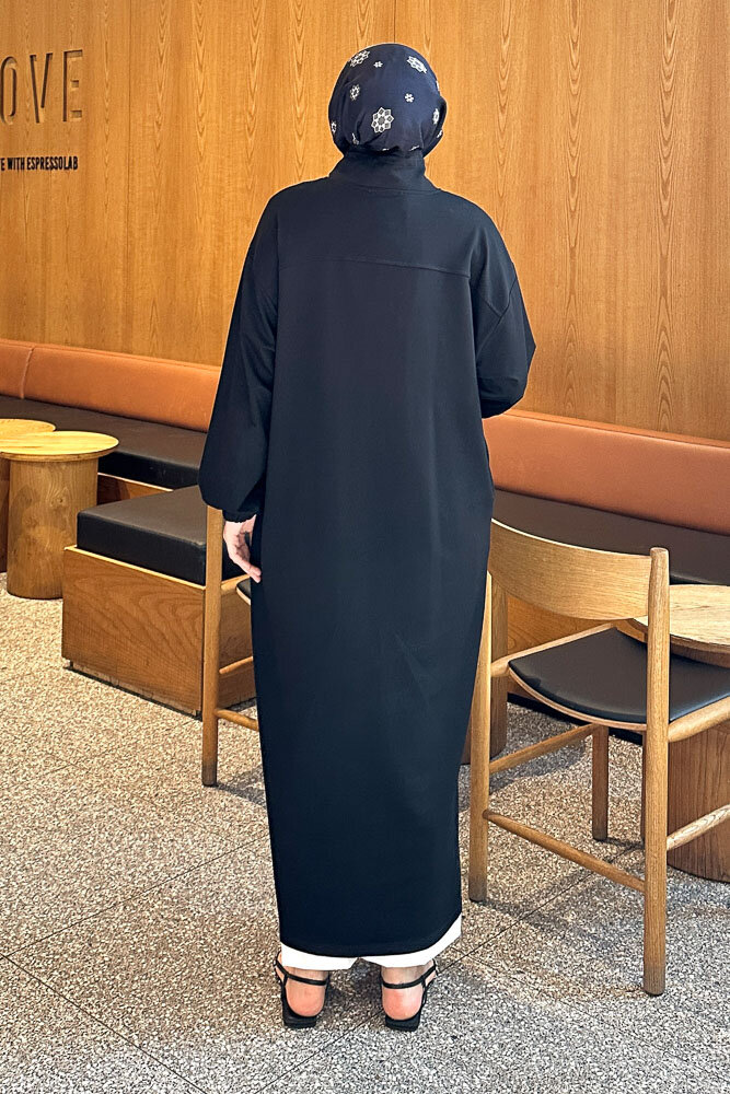 Yüksek Yaka Kesik Detaylı Elbise - Siyah - İKOL (3)