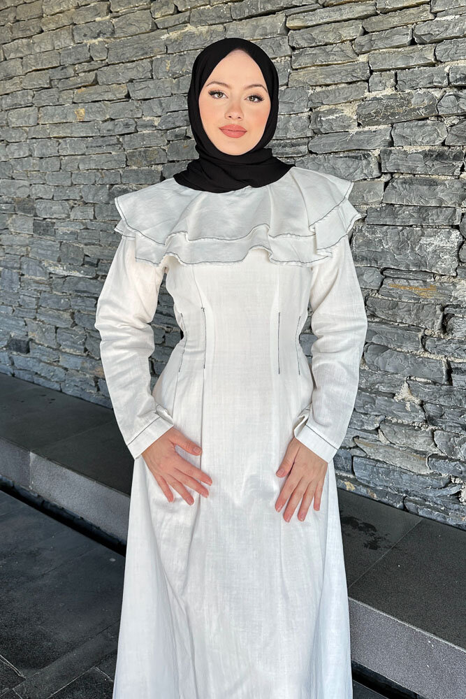 Zenya Kat Kat Elbise - Ekru - HENZA (2)