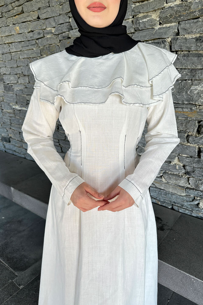 Zenya Kat Kat Elbise - Ekru - HENZA (1)