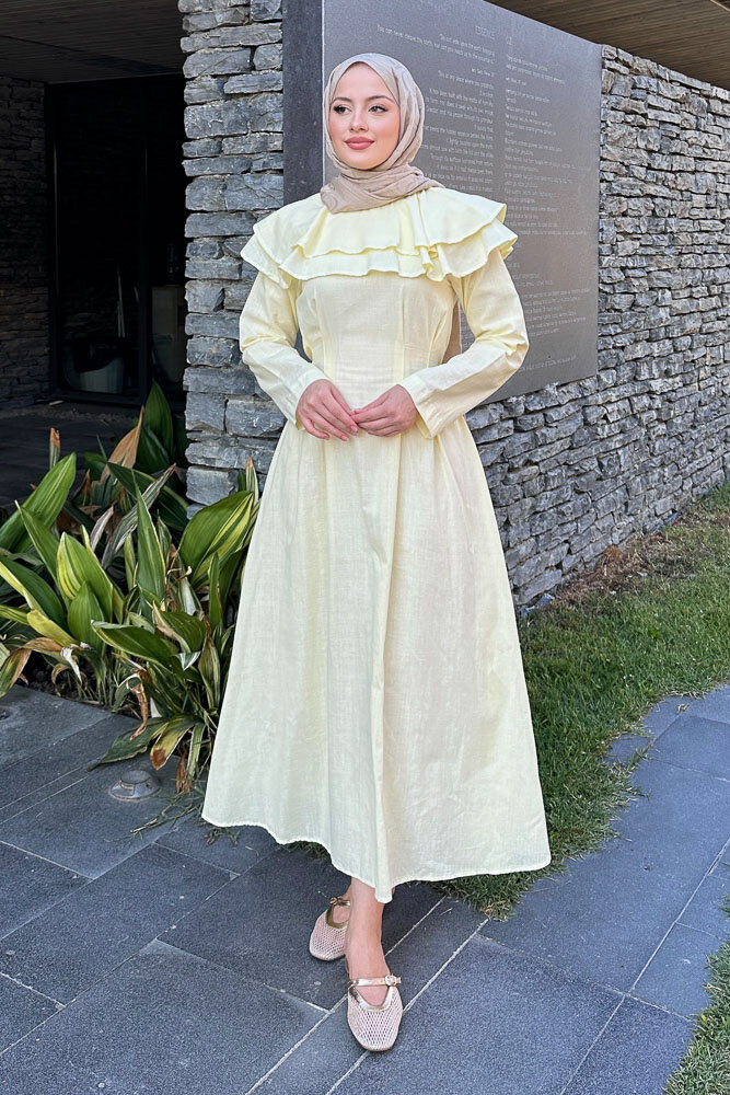 Zenya Kat Kat Elbise - Sarı - HENZA (1)