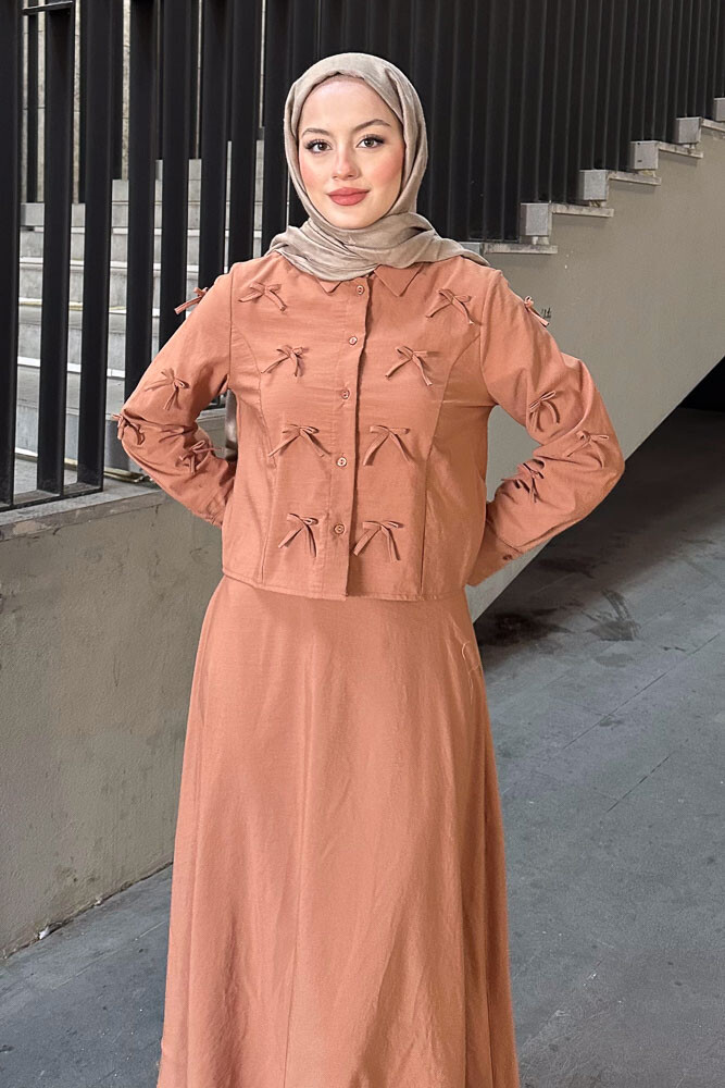 Zeus Fiyonk Detaylı Etek Takım - Taba - LİNE (4)