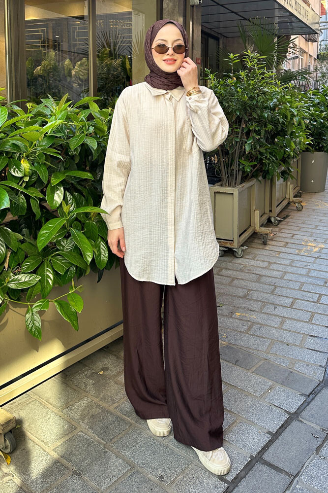 Zik Zak Dikişli Gömlek - Bej - PUANE (3)