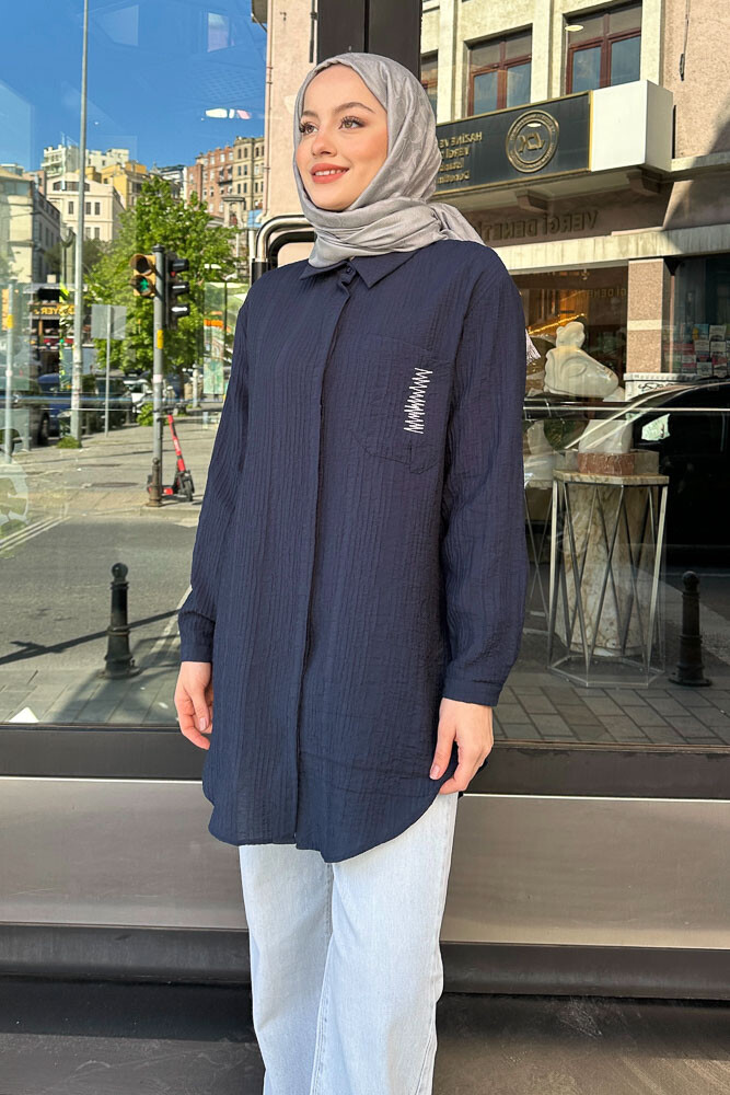 Zik Zak Dikişli Gömlek - Lacivert - PUANE (4)