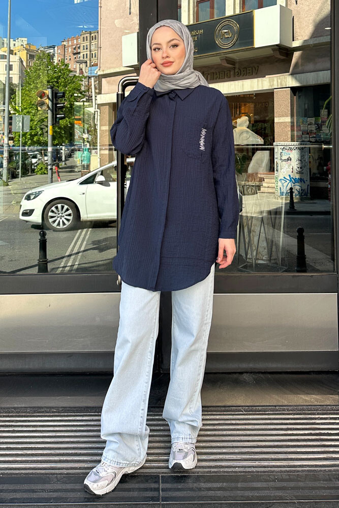 Zik Zak Dikişli Gömlek - Lacivert - PUANE (2)