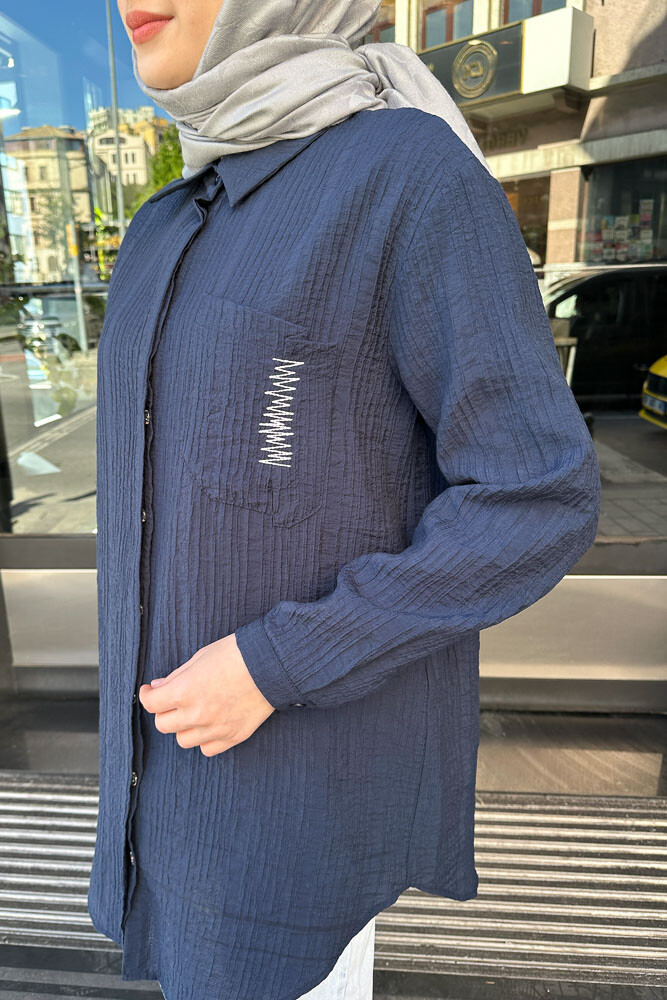 Zik Zak Dikişli Gömlek - Lacivert - PUANE (3)