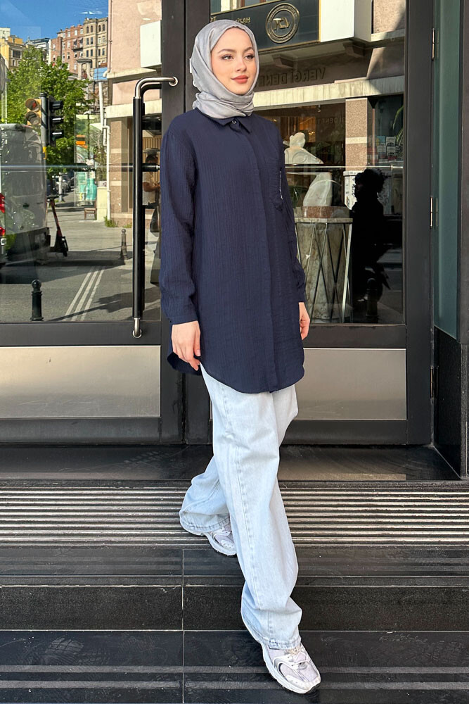 Zik Zak Dikişli Gömlek - Lacivert - PUANE (5)