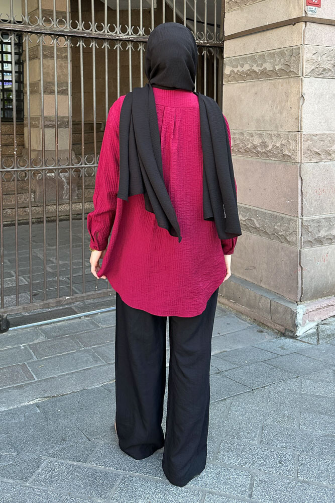 Zik Zak Dikişli Gömlek - Mürdüm - 7