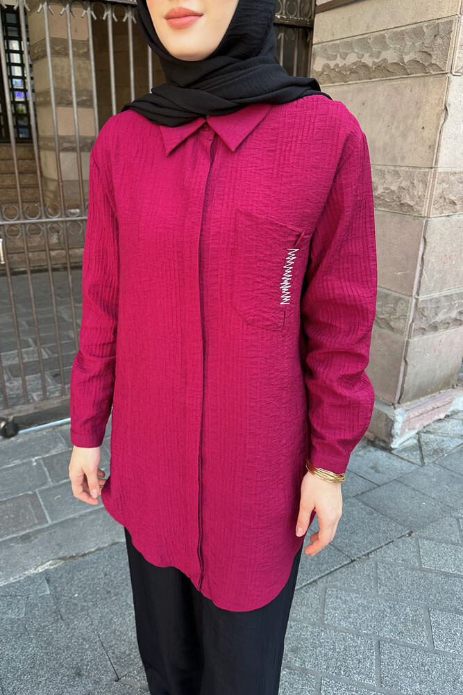 Zik Zak Dikişli Gömlek - Mürdüm - 4