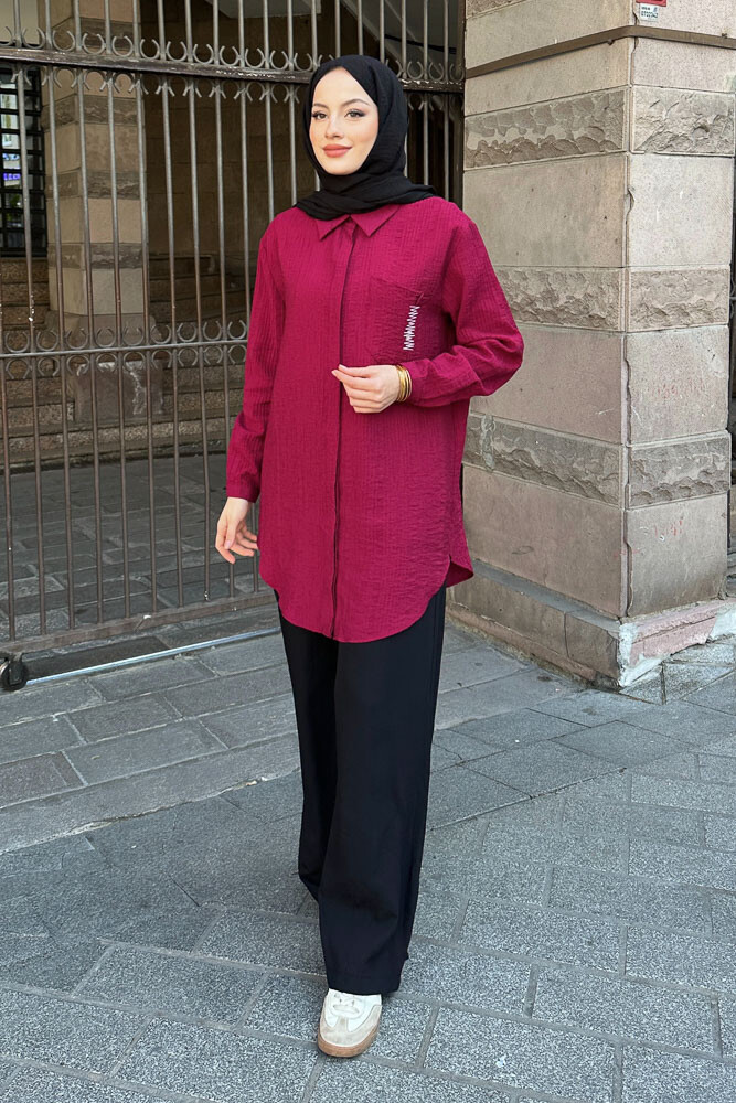 Zik Zak Dikişli Gömlek - Mürdüm - 2