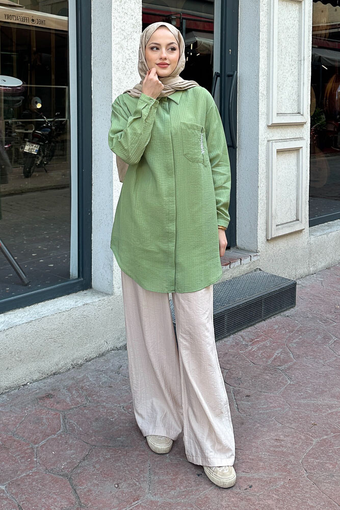 Zik Zak Dikişli Gömlek - Yeşil - PUANE (1)