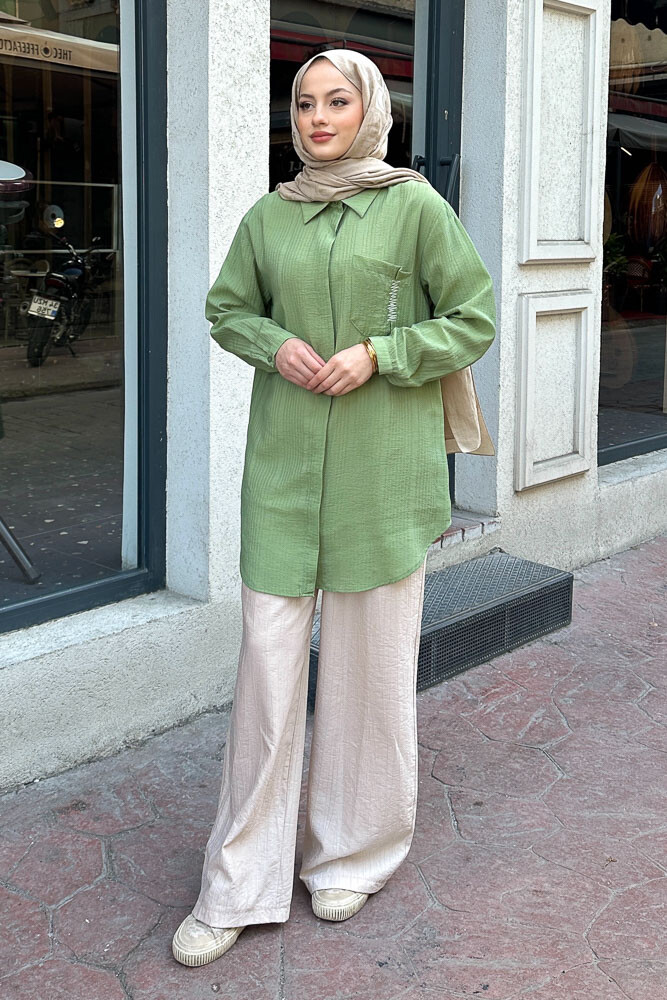 Zik Zak Dikişli Gömlek - Yeşil - PUANE (3)