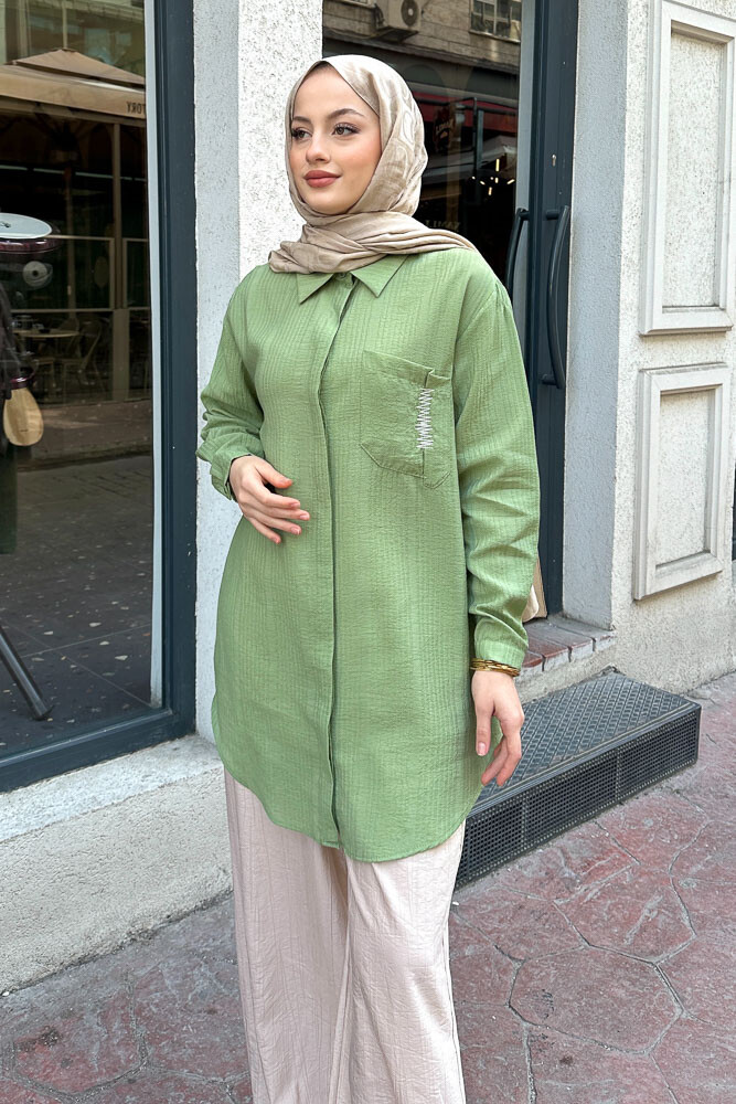 Zik Zak Dikişli Gömlek - Yeşil - PUANE (5)