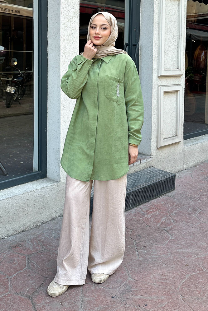 Zik Zak Dikişli Gömlek - Yeşil - 5