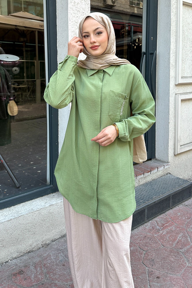 Zik Zak Dikişli Gömlek - Yeşil - PUANE (2)